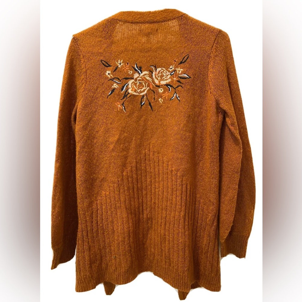 Mudd Cardigan with Embroidered Flowers on the Back , Brown , Size Medium